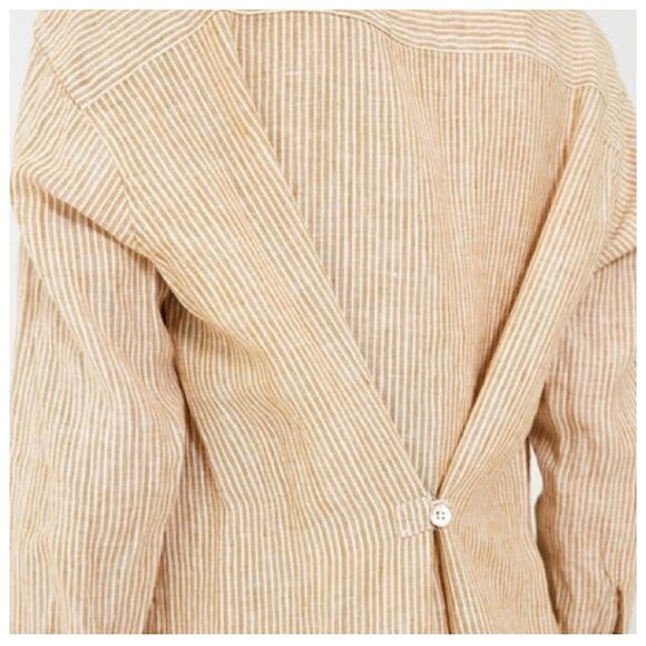 Faherty Laguna Linen Relaxed Shirt Dress Womens Sz L Golden Stripe Long Sleeve - Picture 2 of 14